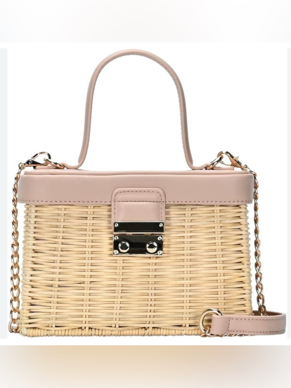 Pink Woven Box Handbag with Top Handle